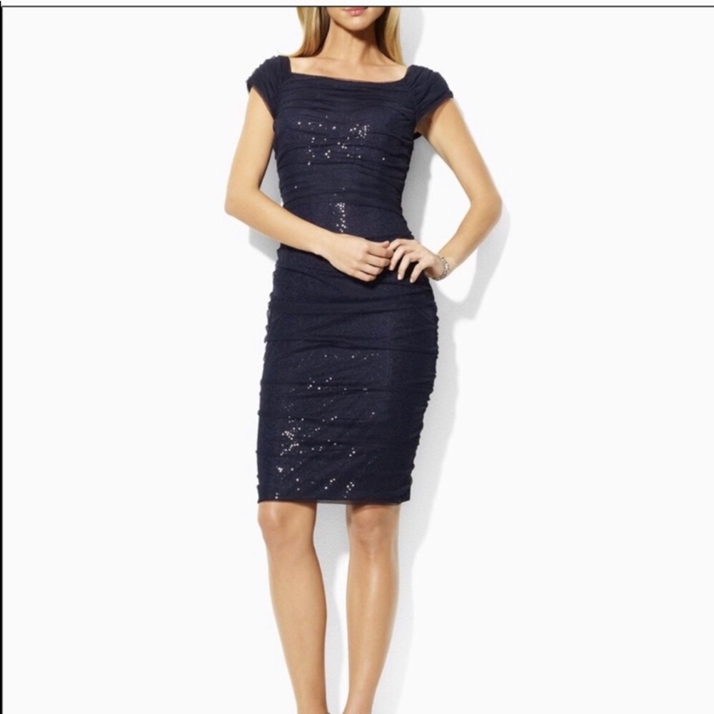 Ralph Lauren Blue Glitter and Sheer Dress Sz 6